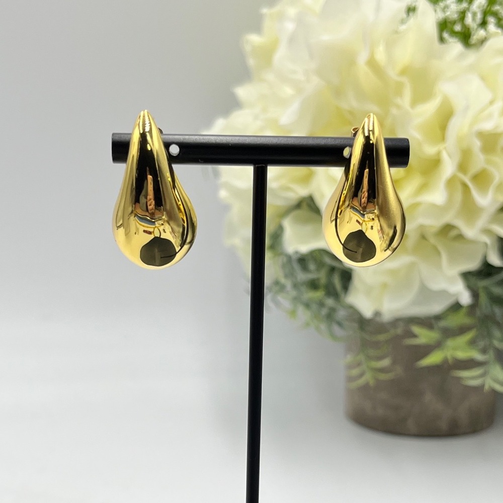 Sterling Silver 14KT Gold Plated High Polished Tear Drop Earrings‎ 1.25"
